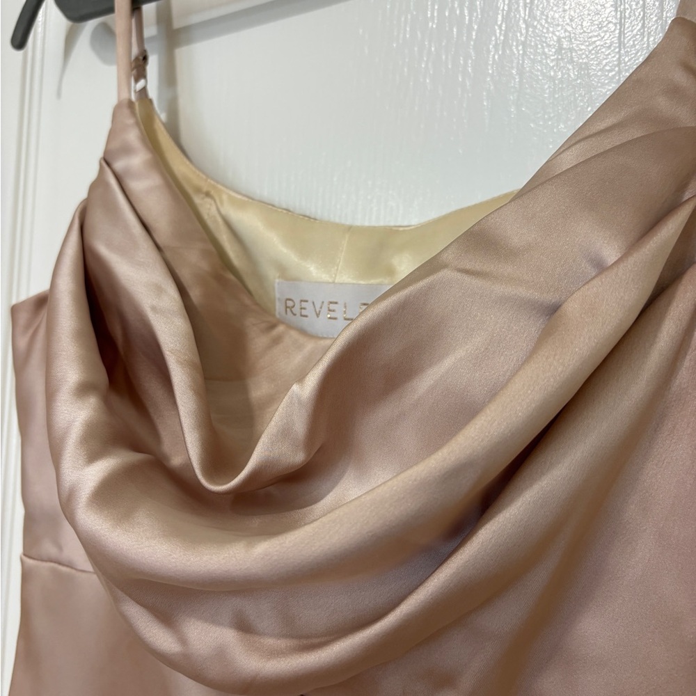 Revelry Champagne Satin Midi Dress Women’s Size 6 Bridesmaid / Wedding Guest - Picture 5 of 8